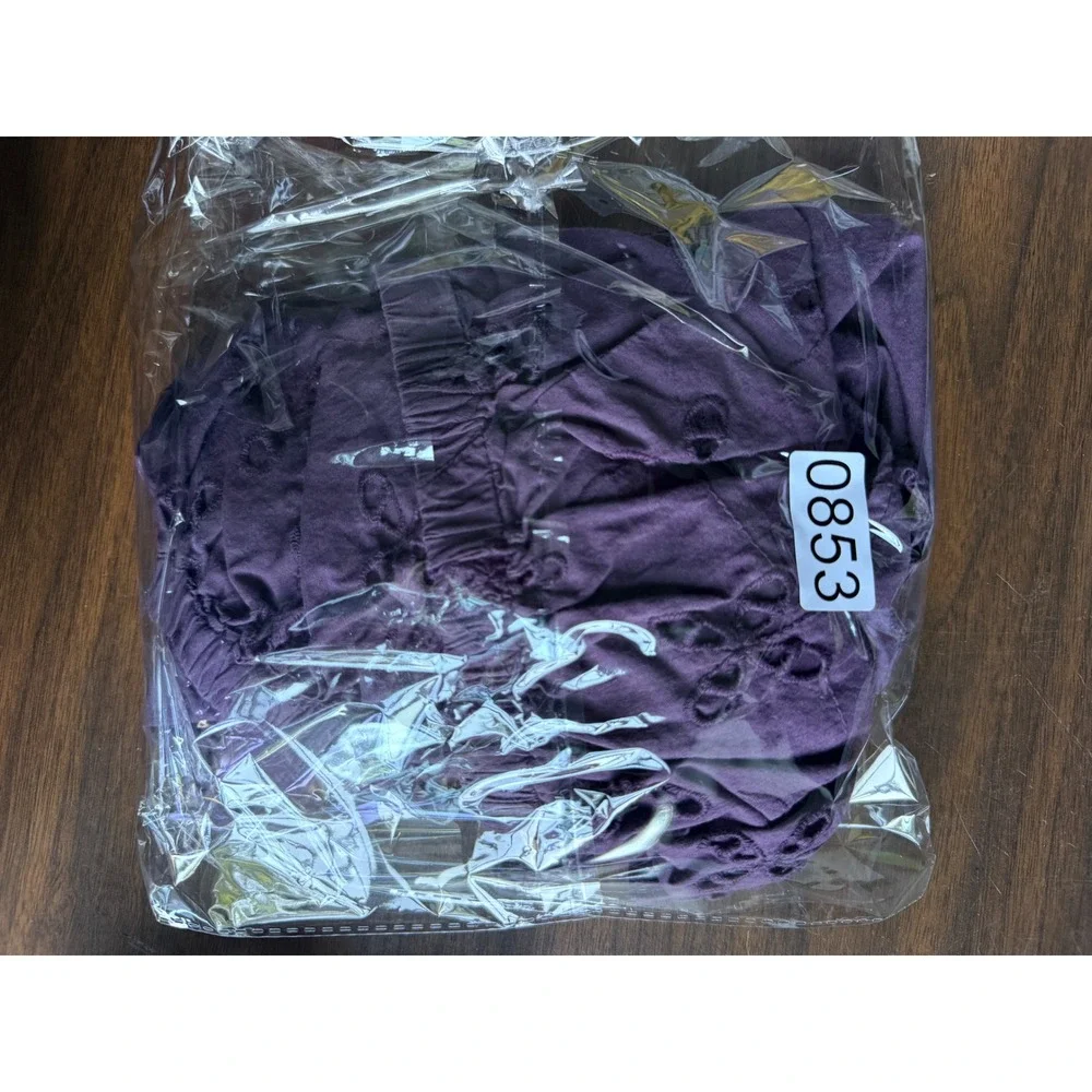 Free People Gardenia Top Purple Eyelet V-Neck Peplum Puff Sleeve Boho Large